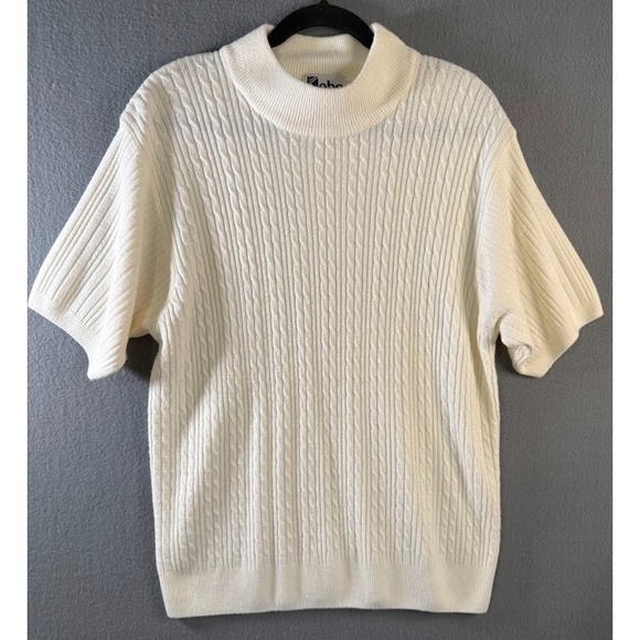 Crystal-Kobe Sweaters - Crystal Kobe Sweater Women Size 2X White  Short  Sleeve High Neck  Knit‎ Casual